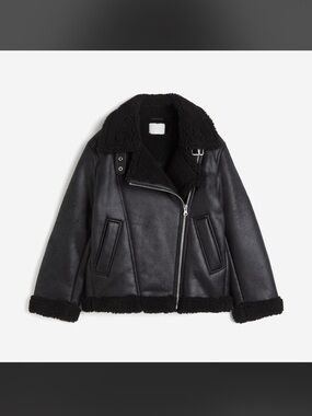 H&M Black Faux Shearling Aviator Jacket